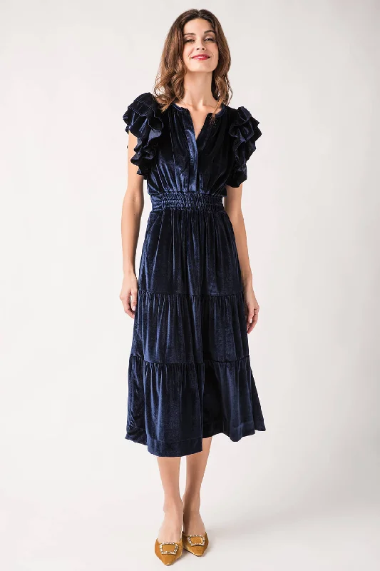 Incredible Offers THML Velvet Flutter Sleeve Tiered Maxi Dress