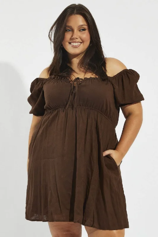Hurry In Brown Tie Front Minidress