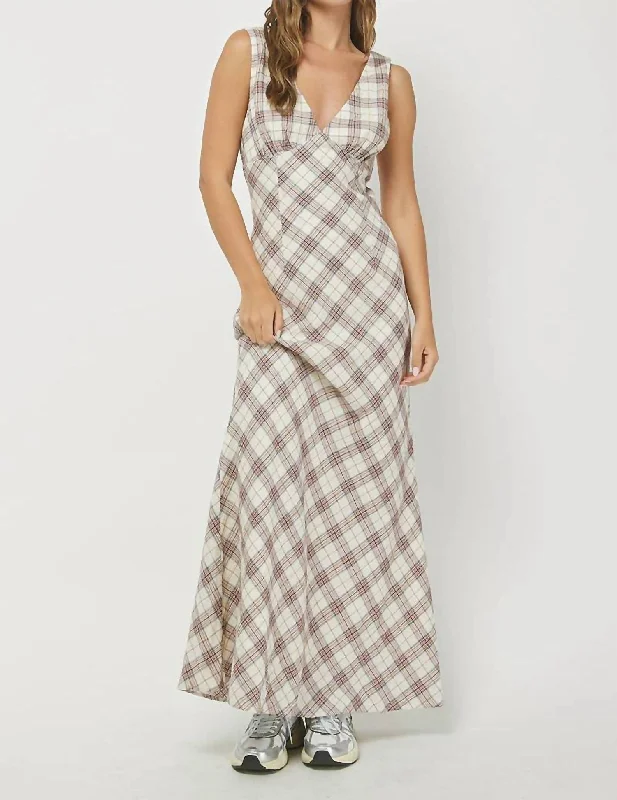 Steals and Deals Plaid Maxi Dress In Cream