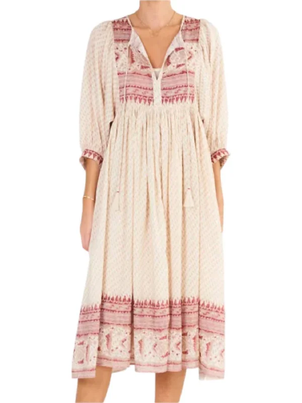 Special Promotion Ode Print Gathered Dress In Multi