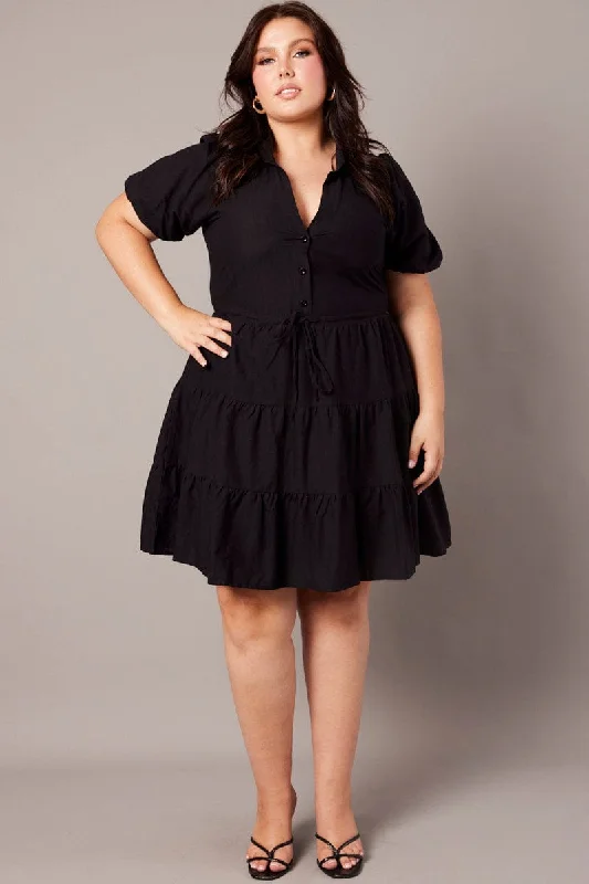New Deals Black Button Through Collared Shirtdress