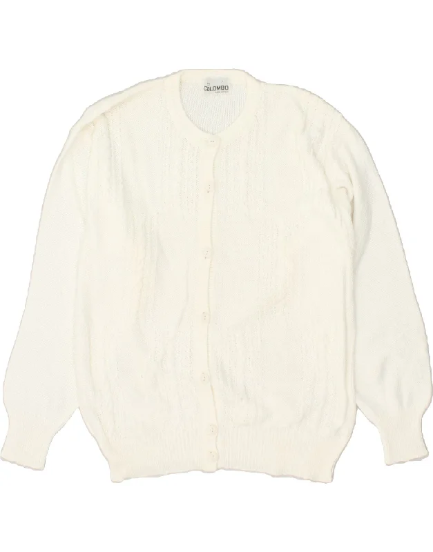 Daily Deals VINTAGE Womens Cardigan Sweater UK 14 Medium Off White Cotton