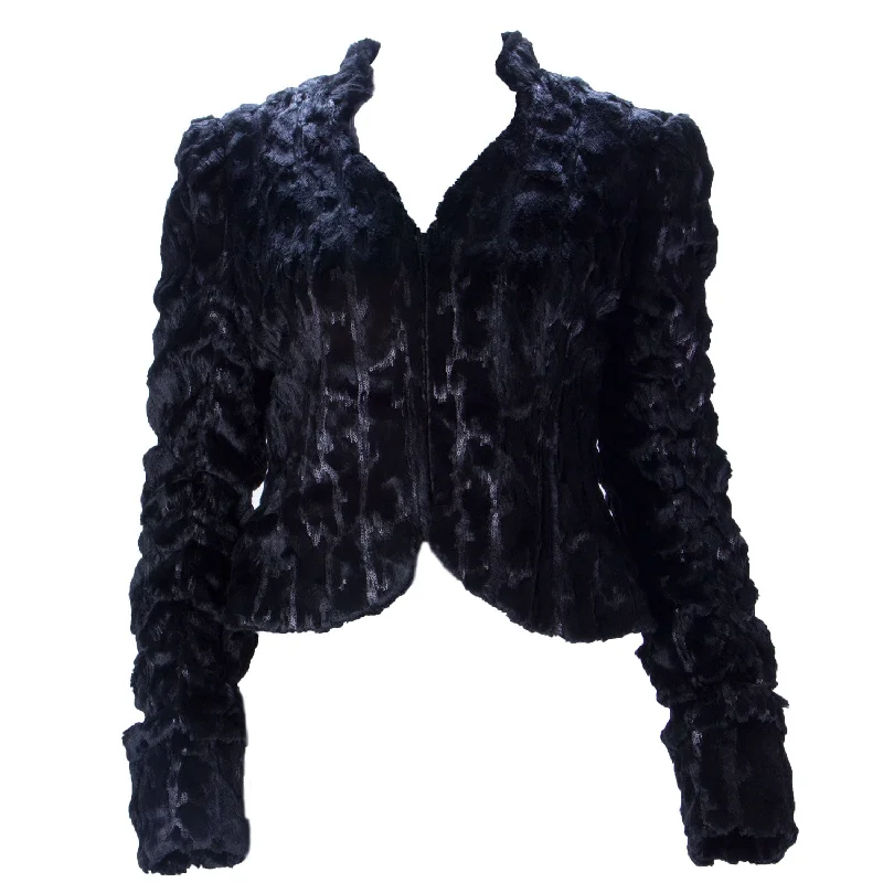 Loyalty Reward STEVIE MAC Women's Black Faux Fur/Sequin Cropped Coat #7401 $395 NWT