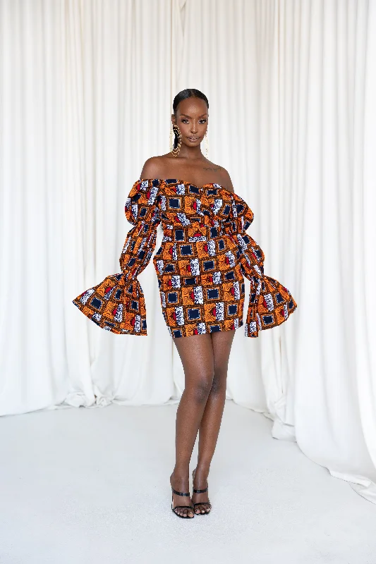 Great Deals RIRE African Print Off-shoulder Puffy Sleeve Mini Dress