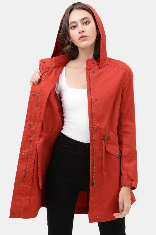 Steals and Deals Long Line Hooded Utility Anorak Jacket Coat
