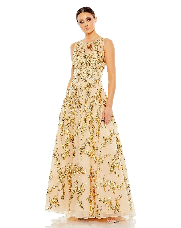 Blowout Sale Sequined Sleeveless Scoop Neck A Line Gown