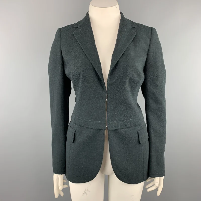 Mega Sale AKRIS Size 12 Forest Green Wool Zip Off Sport Coat Blazer Jacket