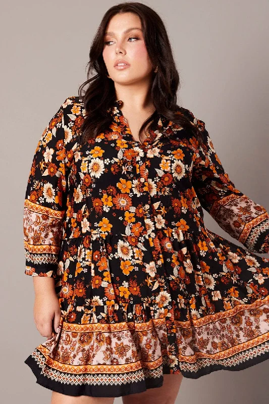 Price Drop Black Boho Button Through Shirtdress