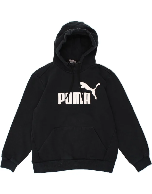 Daily Deals PUMA Womens Graphic Hoodie Jumper UK 14 Medium Black Cotton
