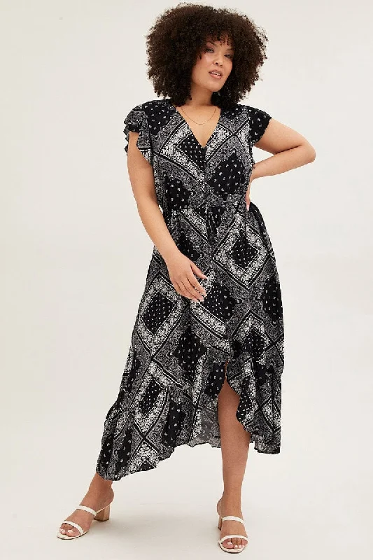 Today’s Deal Black Boho Maxi Dress Bandana Button Front High Low