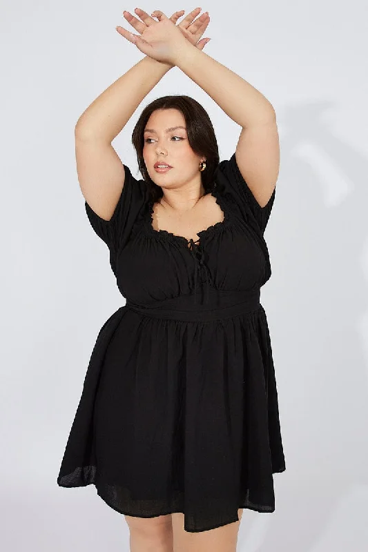 Daily Specials Black Corset Detail Minidress Puff Sleeve