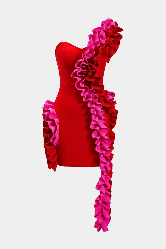 Bonus Savings Ruffle Zipper One-Shoulder Mini Dress