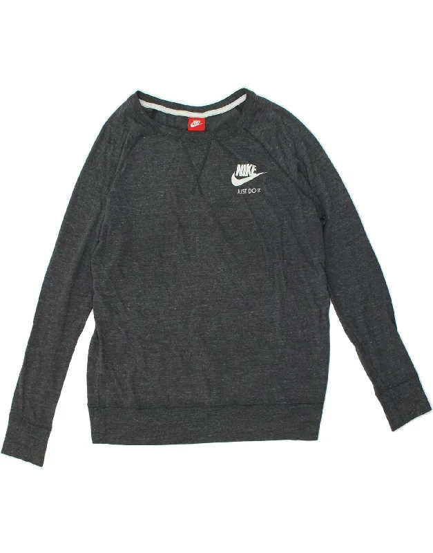 Epic Deals NIKE Womens Graphic Sweatshirt Jumper UK 16 Large Grey Flecked Cotton
