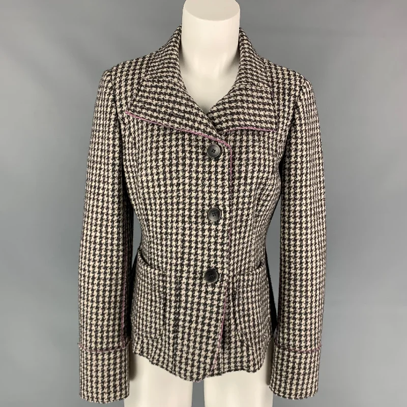 Special Price WEEKEND by MAX MARA Size 8 Black & White Wool / Nylon Houndstooth Jacket Blazer