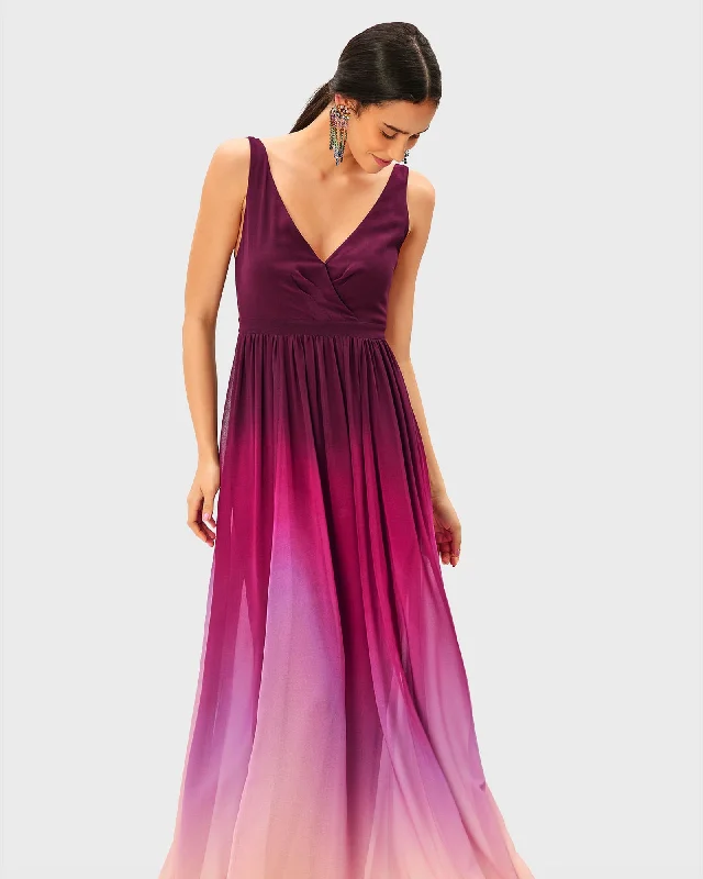 Midnight Sale Ombre Print Georgette Maxi Dress | Purple