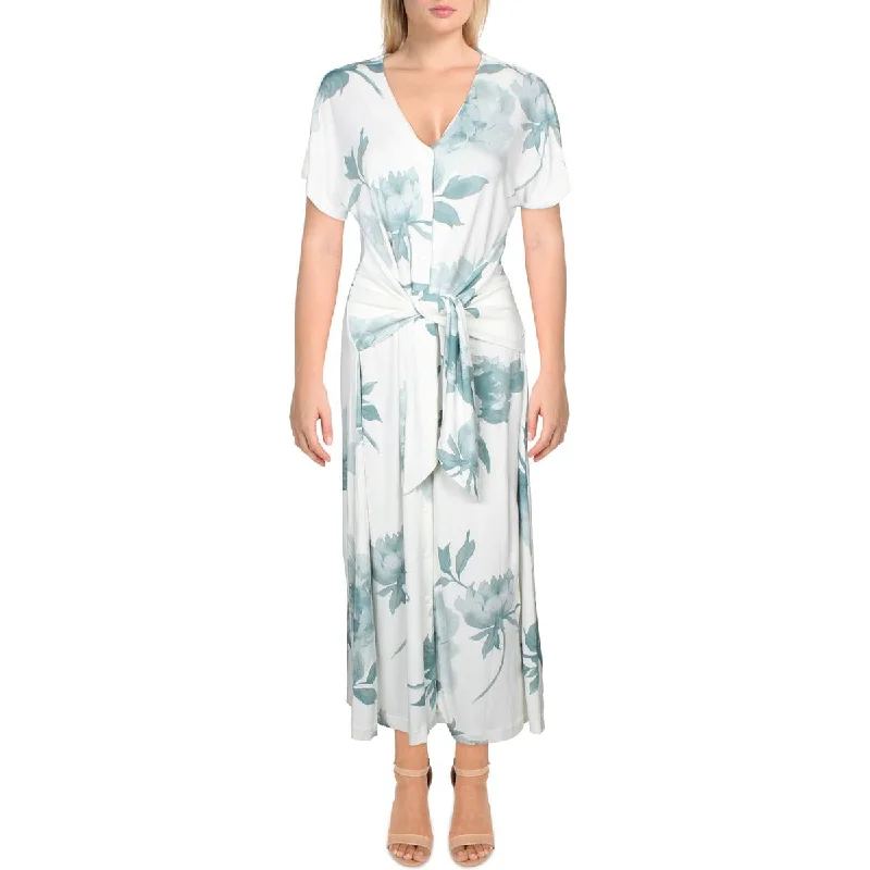 Instant Discount Womens Floral Print Tie Front Shirtdress