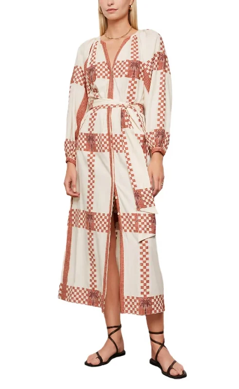 Special Buy Diosa Geométrica Dress In Tropical Riverside Ecru - Terracota