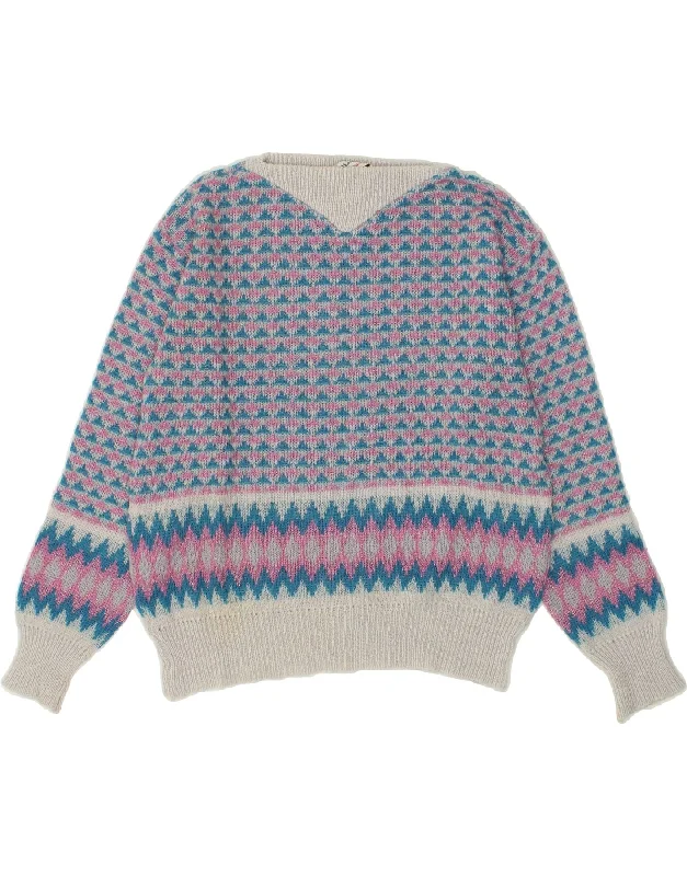 Clearance Items MAZZONETTO Womens Boat Neck Jumper Sweater UK 16 Large Blue Geometric Clearance Items MAZZONETTO Womens Boat Neck Jumper Sweater UK 16 Large Blue Geometric