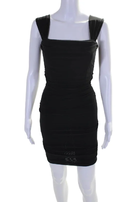 TIME-Limited Offer Staud Women's Square Neck Sleeveless Rouge Fitted Mini Dress Black