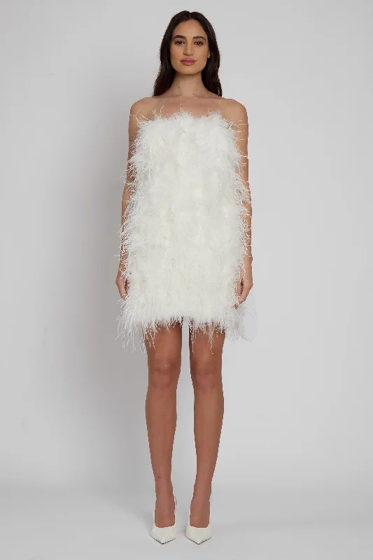 Stock Clearance Cloud Feather Mini Dress - White