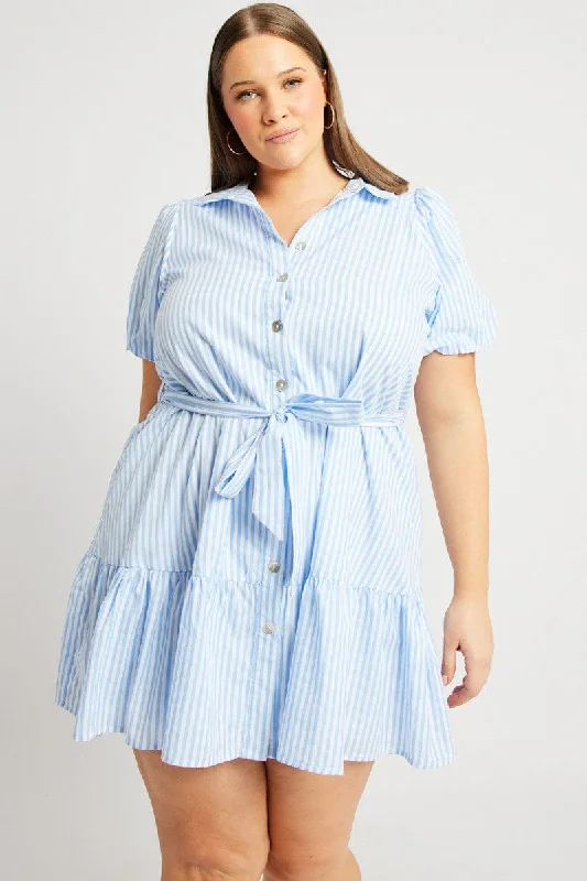 Markdown Madness Blue Stripe Shirt Dress