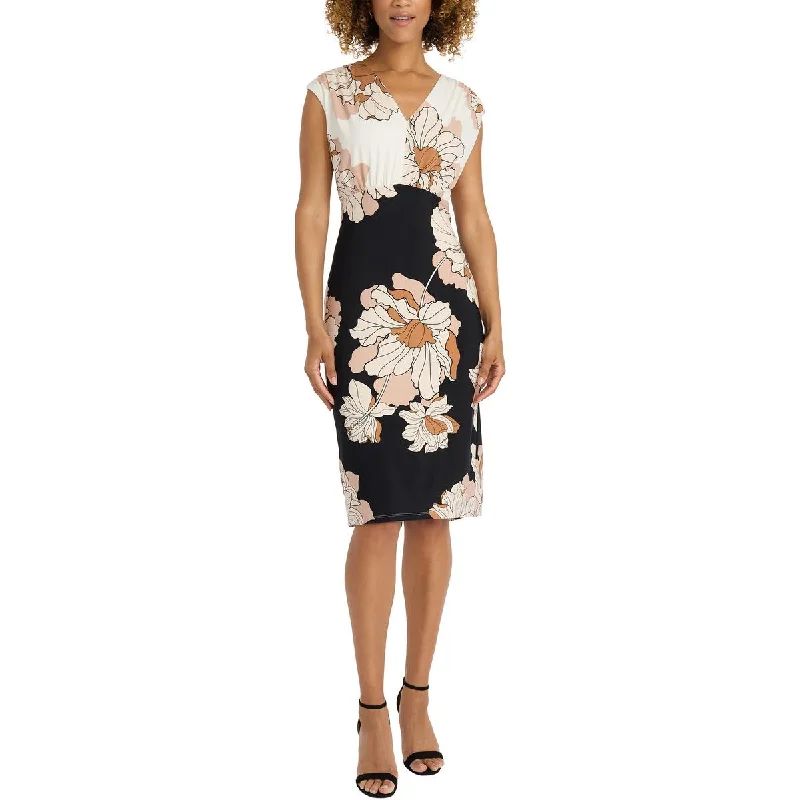 Instant Discount Womens V-Neck Floral Print Fit & Flare Dress