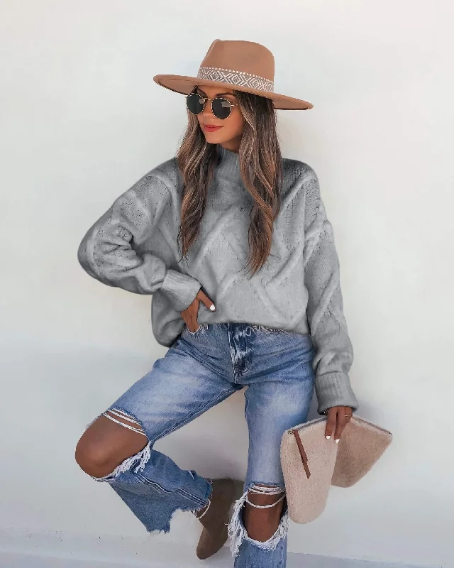 Loyalty Reward Grey Textured Mock Neck Sweater - FINAL SALE