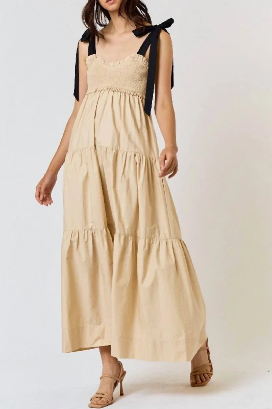 Best Deals Smocked Tie Maxi Dress In Taupe