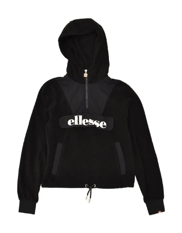 Act Now ELLESSE Womens Crop Hooded Fleece Jumper UK 8 Small Black Polyester