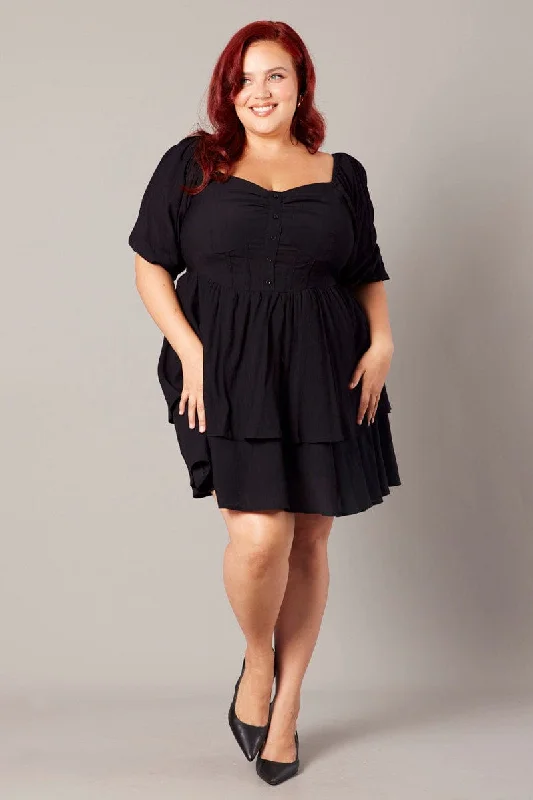 Deep Discounts Black Button Detail Corset Mini Dress