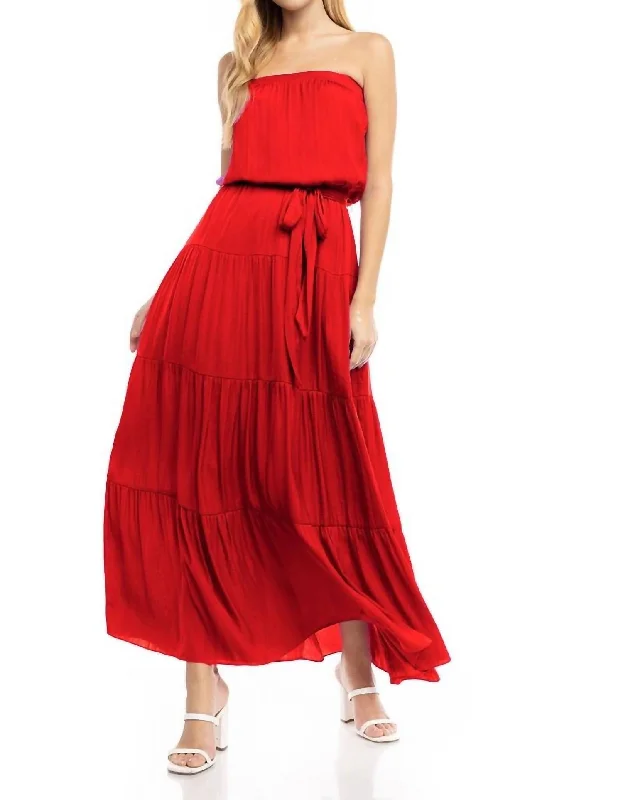 Limited Availability Maxi Tiered Tube Dress In Pomegranate