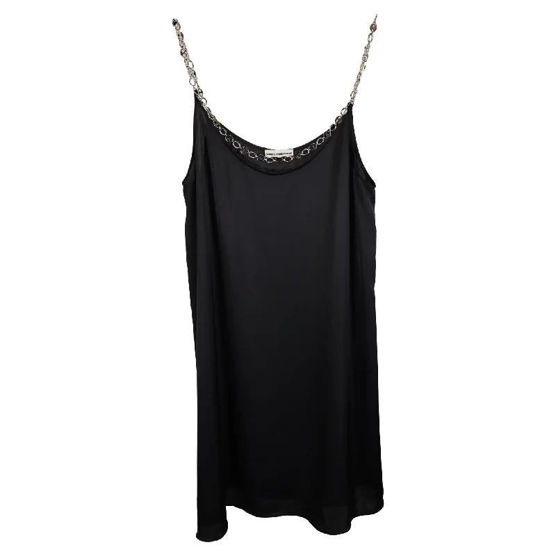 Shop and Save Paco Rabanne Chain-Embellished Satin Mini Dress in Black Polyester