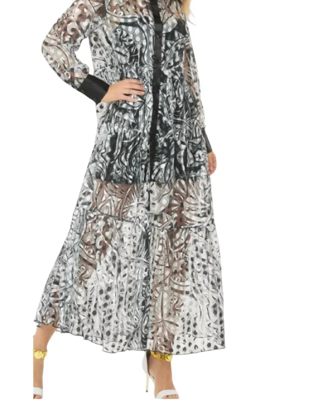 Exclusive Online Offer Long Sleeve Sheer Dress In Black & White