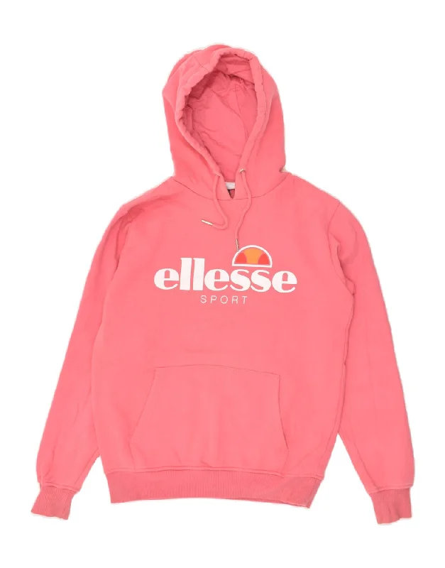 Year-End Sale ELLESSE Womens Graphic Hoodie Jumper UK 12 Medium Pink Cotton