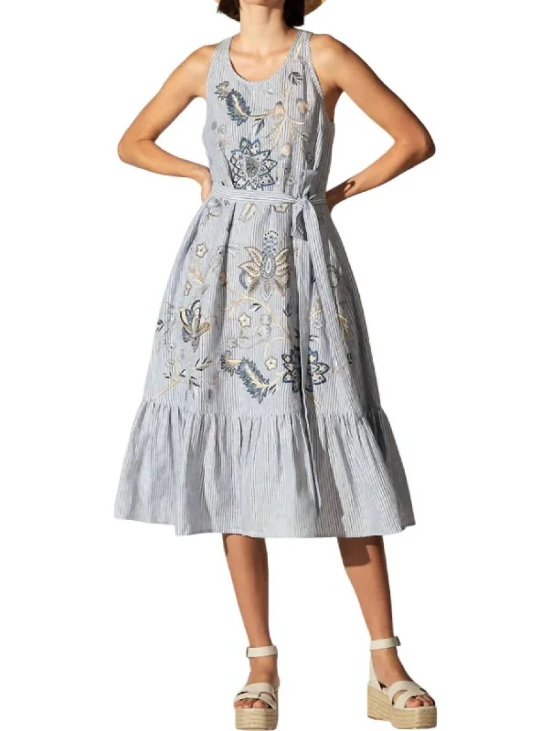 Deal Zone Grace Round Neck Tier Midi Dress In Multi-Colored