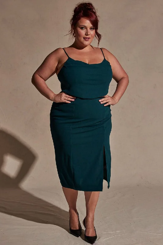 Hot Deal Green Cowl Bodycon Party Dress