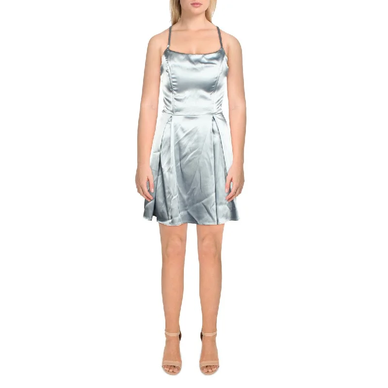 Savings Galore Juniors Womens Satin Lace-Up Mini Dress