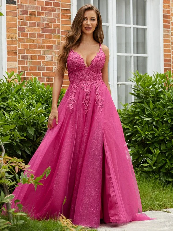 Bargain Blast A-Line/Princess Tulle Applique V-neck Sleeveless Sweep/Brush Train Dresses Bargain Blast A-Line/Princess Tulle Applique V-neck Sleeveless Sweep/Brush Train Dresses