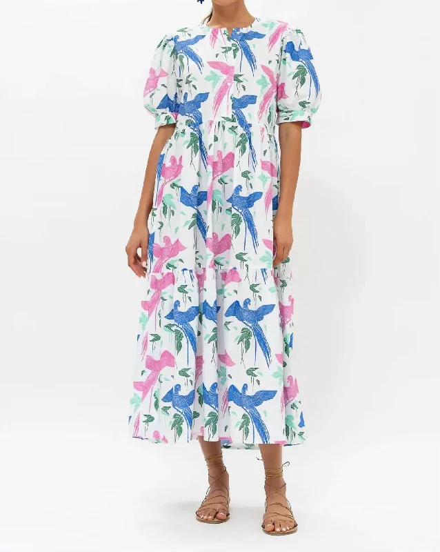 Special Savings Button Cuff Sleeve Maxi Dress In Macaw Blue