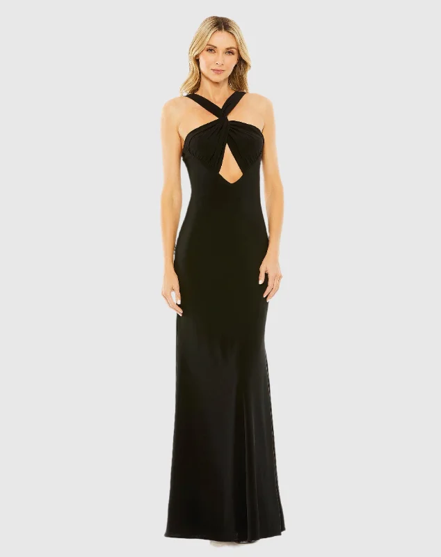 Super Bargain Knotted Halter Neck Keyhole Jersey Gown