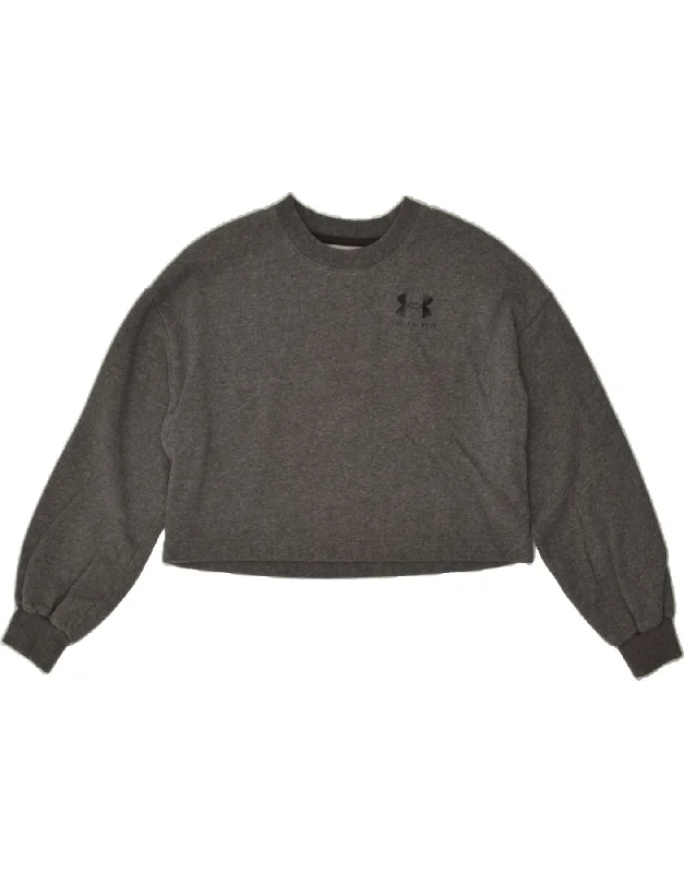 Stock Clearance UNDER ARMOUR Womens Crop Sweatshirt Jumper UK 6 XS Grey Cotton