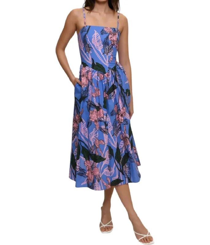 Savings Event Sleeveless Drop Waist Midi Dress In Peri Inked Iris