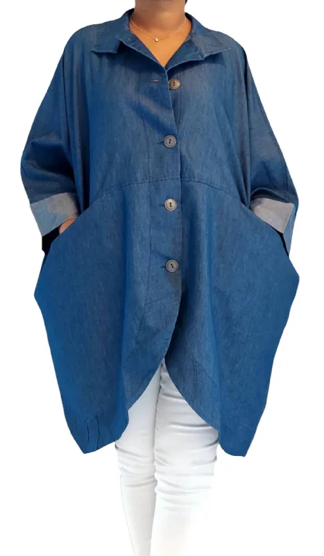 Savings Spectacular V Cut Shirt Dress In Blue Denim