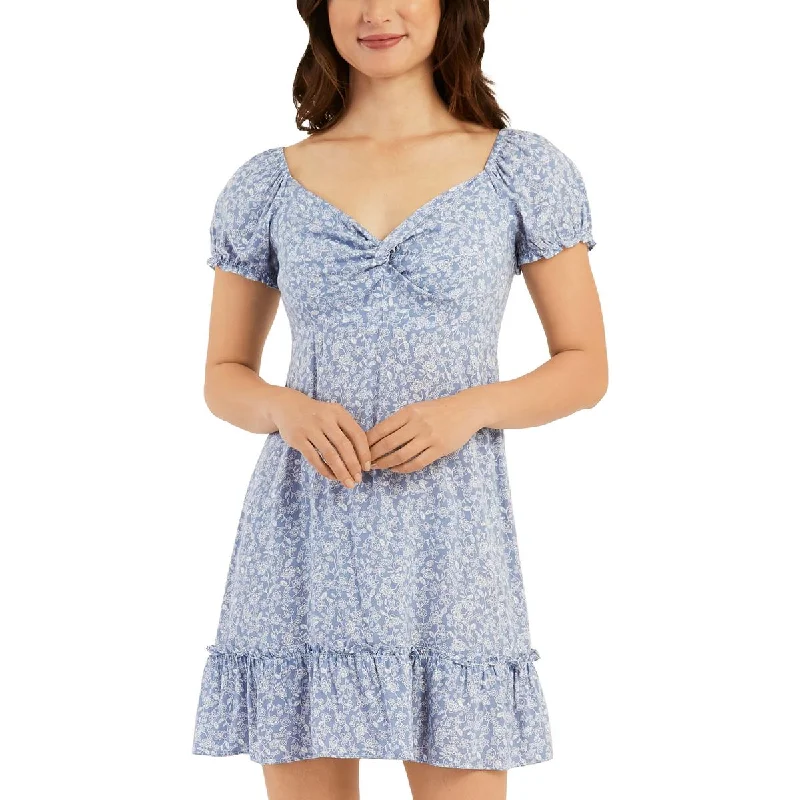 Midnight Madness Juniors Womens Printed Twist-Front Shift Dress