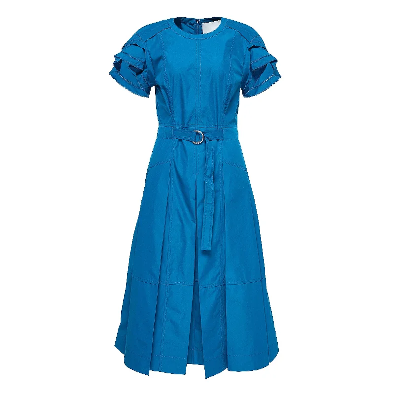 Don’t Miss Out Cascade Drape Short Sleeve Belted Dress
