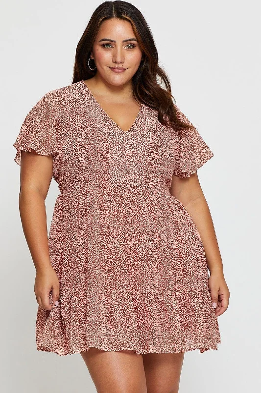 Online Exclusive Animal Print Skater Dress V-neck Short Sleeve