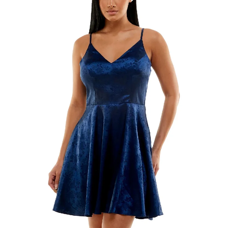 Price Blitz Juniors Womens Satin Jacquard Mini Dress