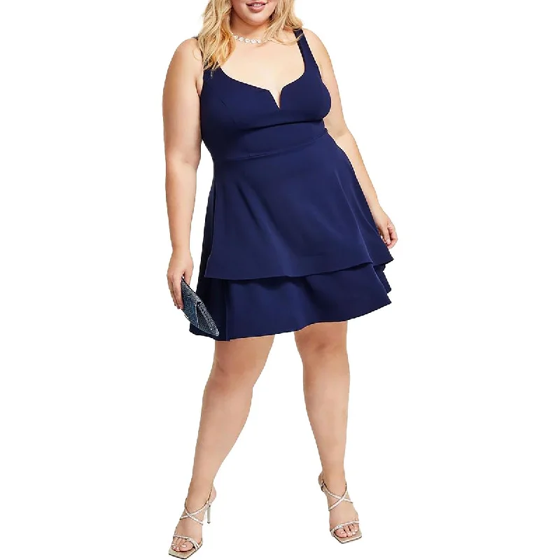 New Deals Plus Womens Notched-Neck Knee-Length Fit & Flare Dress