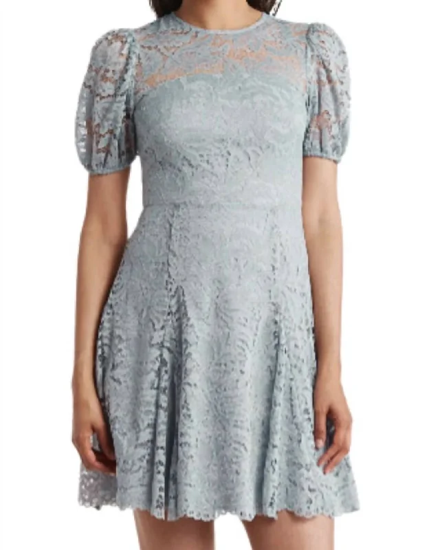 Midnight Sale Lace Puff Sleeve Dress In Blue