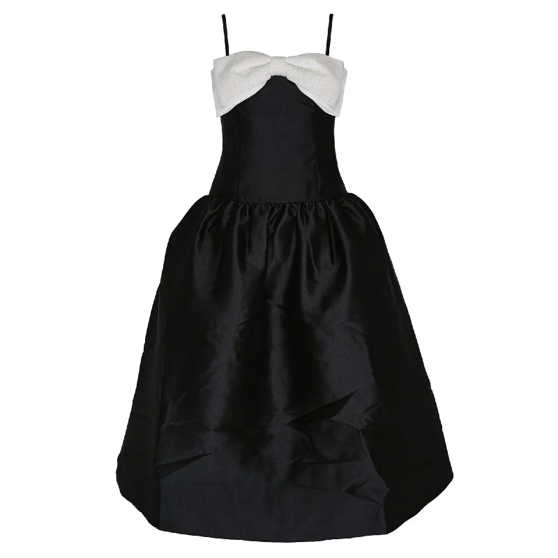 YEAR-End Sale Black Taffeta Contrast Bow Midi Dress